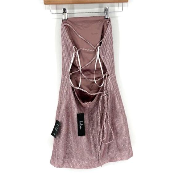 Lulus Pink Glitter Bodycon Lace-Up Back Mini Dress – Small NWT - Picture 2 of 5